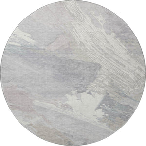 HomeRoots 8' X 8' Abstract Beige Gray Silver Washable Round Rug with UV Protection for Modern Spaces 694143