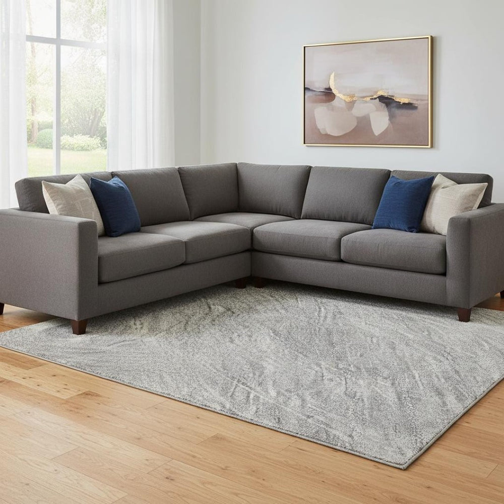 HomeRoots 8' Beige Gray Silver Abstract Washable Area Rug - Modern Stain-Resistant Design with UV Protection 694144