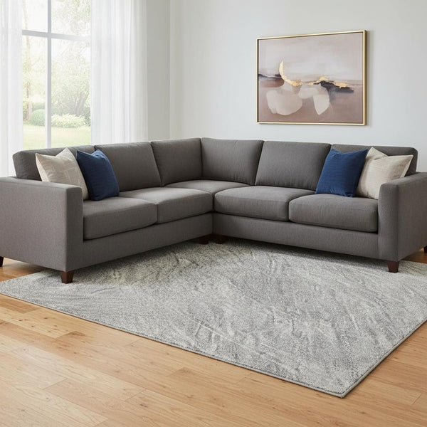 HomeRoots 8' Beige Gray Silver Abstract Washable Area Rug - Modern Stain-Resistant Design with UV Protection 694144