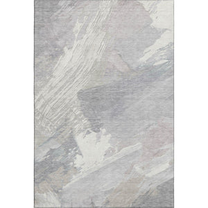 HomeRoots 8' Beige Gray Silver Abstract Washable Area Rug - Modern Stain-Resistant Design with UV Protection 694144