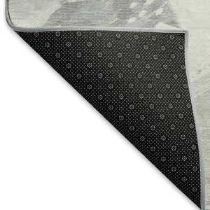 HomeRoots 8' Beige Gray Silver Abstract Washable Area Rug - Modern Stain-Resistant Design with UV Protection 694144