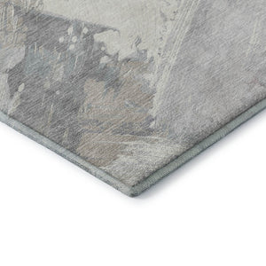 HomeRoots 8' Beige Gray Silver Abstract Washable Area Rug - Modern Stain-Resistant Design with UV Protection 694144