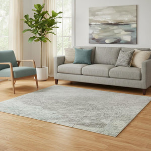 HomeRoots 5' X 8' Pale Aqua Gray & Silver Abstract Washable Rug with UV Protection for Modern Homes & Pets 694148