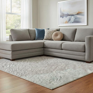 HomeRoots 8' Pale Aqua Gray & Silver Abstract Area Rug - Stylish, Washable, UV Protected for High-Traffic Spaces 694150