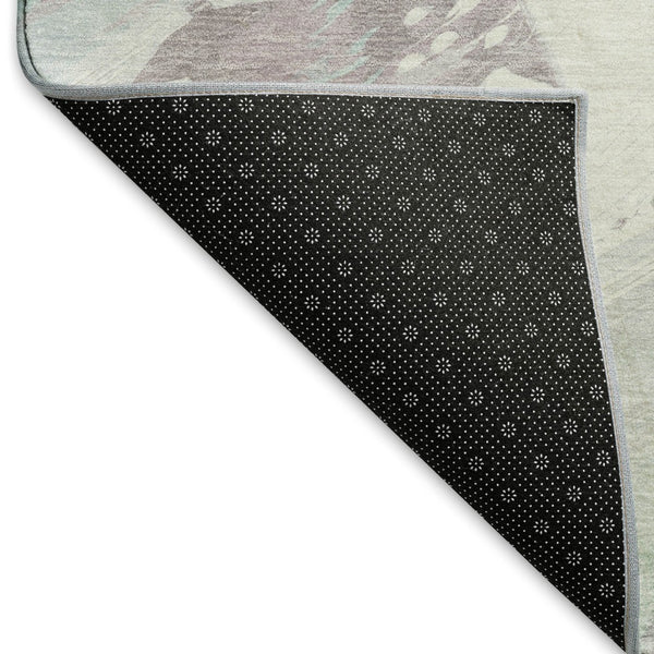 HomeRoots 9' X 12' Abstract Pale Aqua Gray & Silver Washable Area Rug with UV Protection for Modern Spaces 694151