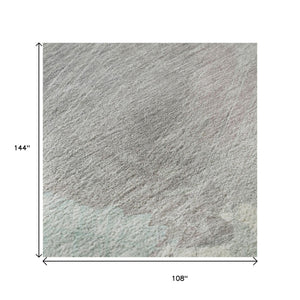 HomeRoots 9' X 12' Abstract Pale Aqua Gray & Silver Washable Area Rug with UV Protection for Modern Spaces 694151
