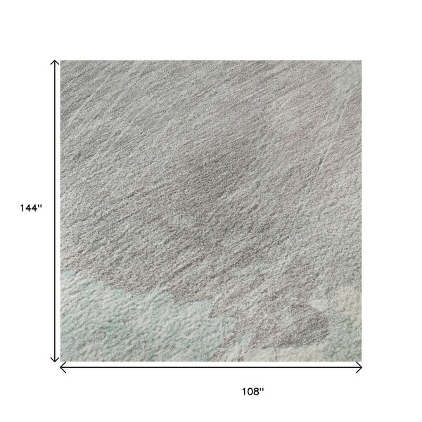 HomeRoots 9' X 12' Abstract Pale Aqua Gray & Silver Washable Area Rug with UV Protection for Modern Spaces 694151