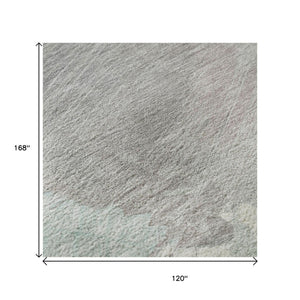 HomeRoots 10' X 14' Durable Abstract Area Rug in Pale Aqua, Gray & Silver - Washable with UV Protection! 694152