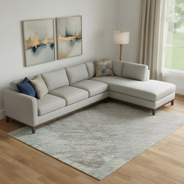 HomeRoots 10' X 14' Durable Abstract Area Rug in Pale Aqua, Gray & Silver - Washable with UV Protection! 694152
