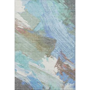 HomeRoots 5' X 8' Sky Blue, Ivory & Charcoal Abstract Washable Area Rug with UV Protection for Busy Homes 694154