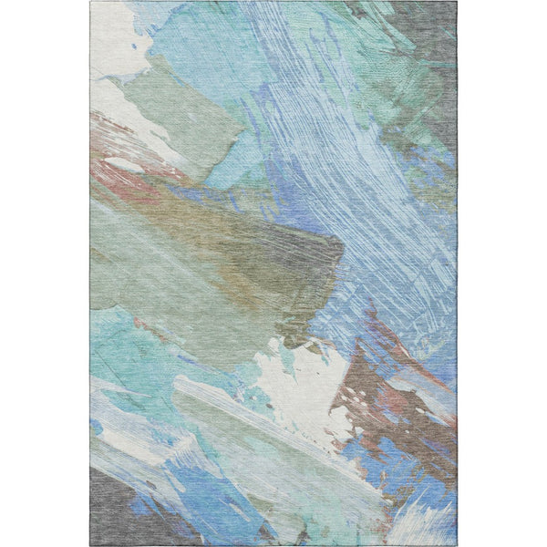HomeRoots 5' X 8' Sky Blue, Ivory & Charcoal Abstract Washable Area Rug with UV Protection for Busy Homes 694154