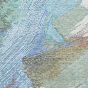 HomeRoots 5' X 8' Sky Blue, Ivory & Charcoal Abstract Washable Area Rug with UV Protection for Busy Homes 694154