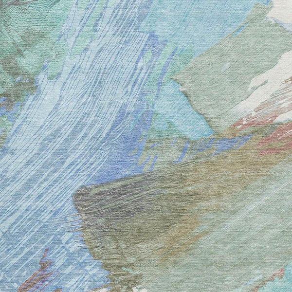 HomeRoots 5' X 8' Sky Blue, Ivory & Charcoal Abstract Washable Area Rug with UV Protection for Busy Homes 694154