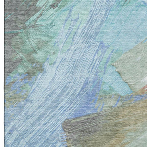 HomeRoots 8' Sky Blue Ivory Charcoal Abstract Area Rug - Washable, UV Protected, Pet-Friendly, Modern Design 694156