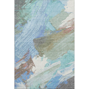 HomeRoots 9' X 12' Sky Blue Ivory Charcoal Abstract Area Rug - UV Protected, Washable, Durable Design for Homes 694157