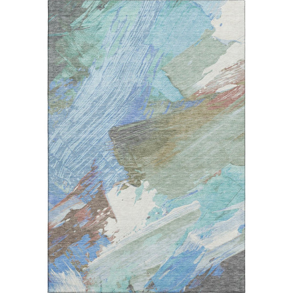 HomeRoots 9' X 12' Sky Blue Ivory Charcoal Abstract Area Rug - UV Protected, Washable, Durable Design for Homes 694157