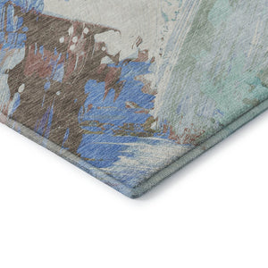 HomeRoots 9' X 12' Sky Blue Ivory Charcoal Abstract Area Rug - UV Protected, Washable, Durable Design for Homes 694157