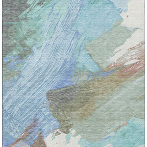 HomeRoots 9' X 12' Sky Blue Ivory Charcoal Abstract Area Rug - UV Protected, Washable, Durable Design for Homes 694157