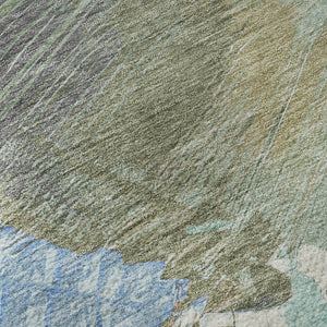 HomeRoots 10' X 14' Sky Blue Ivory Charcoal Abstract Washable Area Rug - UV Protected & Easy Care Design 694158