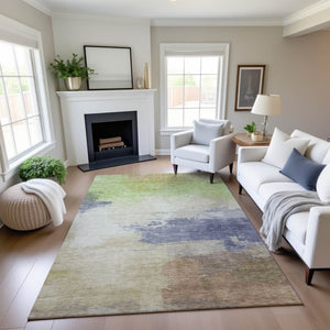 HomeRoots 10' X 14' Artichoke Green Abstract Area Rug - Stylish, Washable, UV-Protected, Perfect for Any Space! 694164
