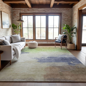 HomeRoots 10' X 14' Artichoke Green Abstract Area Rug - Stylish, Washable, UV-Protected, Perfect for Any Space! 694164