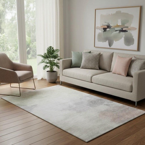 HomeRoots 5' X 8' Modern Abstract Beige Gray Silver Area Rug - Stain-Resistant, UV Protected, Durable Design 694166