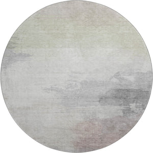 HomeRoots 8' Round Abstract Washable Rug in Beige, Gray & Silver with UV Protection - Perfect for Modern Homes 694167
