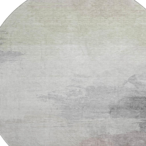 HomeRoots 8' Round Abstract Washable Rug in Beige, Gray & Silver with UV Protection - Perfect for Modern Homes 694167