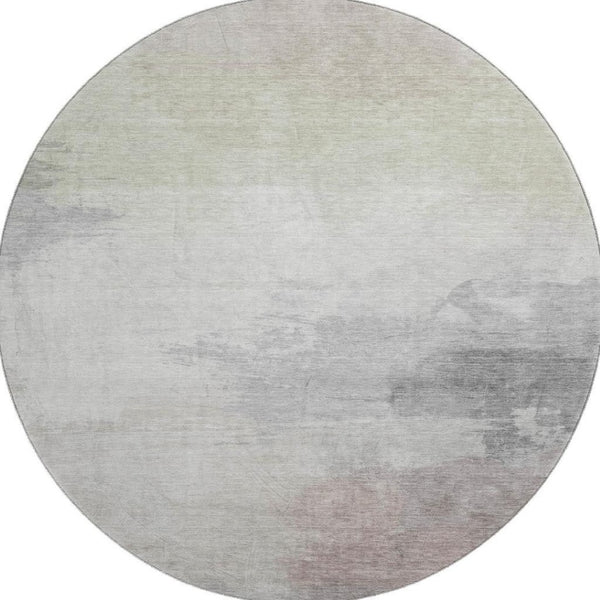 HomeRoots 8' Round Abstract Washable Rug in Beige, Gray & Silver with UV Protection - Perfect for Modern Homes 694167