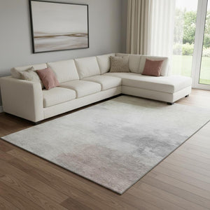 HomeRoots 8' Modern Abstract Washable Area Rug in Beige, Gray & Silver - Stain-Resistant, UV Protected Design 694168