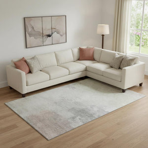 HomeRoots 9' X 12' Stylish Beige Gray Silver Abstract Area Rug - Washable, UV Protected & Perfect for High-Traffic Spaces 694169