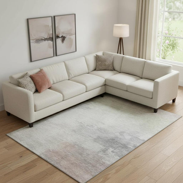 HomeRoots 10' Modern Beige Gray Silver Abstract Washable Area Rug with UV Protection for High-Traffic Spaces 694170