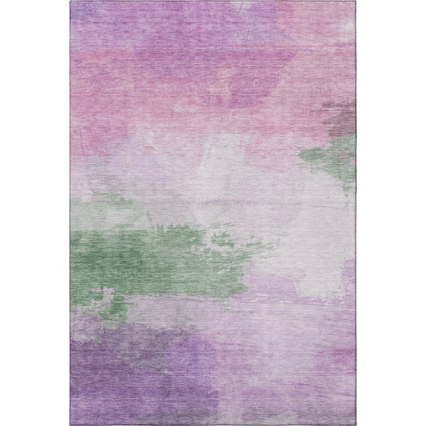 HomeRoots 5' X 8' Abstract Lilac Green Pink Washable Area Rug - Stain Resistant, UV Protected, Durable Style 694172
