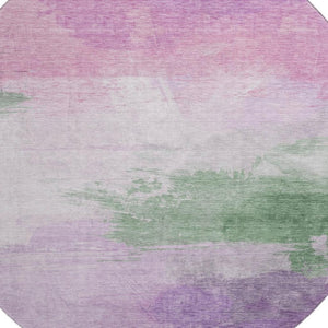 HomeRoots 8' X 8' Washable Lilac Green & Pink Abstract Round Rug with UV Protection - Kid & Pet Friendly! 694173