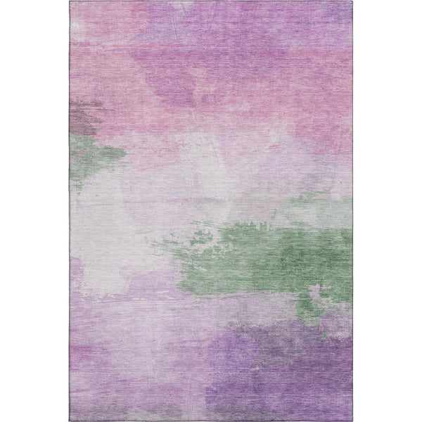 HomeRoots 8' Modern Abstract Area Rug in Lilac, Green & Pink - Washable, UV-Protected & Non-Slip Design! 694174