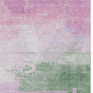 HomeRoots 8' Modern Abstract Area Rug in Lilac, Green & Pink - Washable, UV-Protected & Non-Slip Design! 694174
