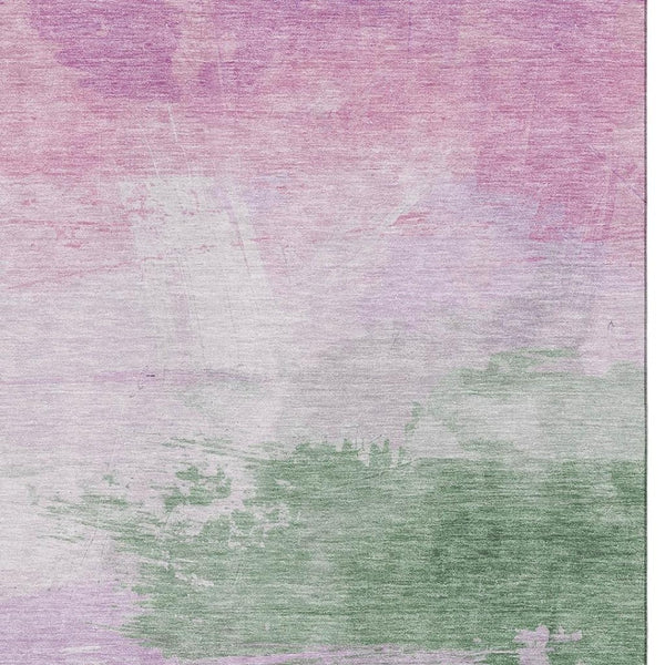 HomeRoots 8' Modern Abstract Area Rug in Lilac, Green & Pink - Washable, UV-Protected & Non-Slip Design! 694174