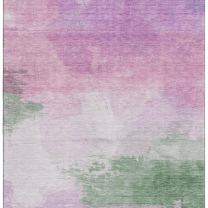 HomeRoots 8' Modern Abstract Area Rug in Lilac, Green & Pink - Washable, UV-Protected & Non-Slip Design! 694174