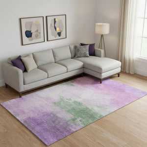 HomeRoots 9' X 12' Lilac Green & Pink Modern Abstract Washable Area Rug with UV Protection & Stain Resistance 694175