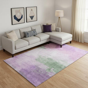 HomeRoots 10' X 14' Abstract Washable Area Rug in Lilac, Green & Pink - UV Protected, Durable & Stylish Addition 694176