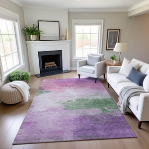 HomeRoots 10' X 14' Abstract Washable Area Rug in Lilac, Green & Pink - UV Protected, Durable & Stylish Addition 694176