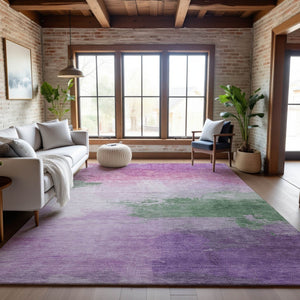HomeRoots 10' X 14' Abstract Washable Area Rug in Lilac, Green & Pink - UV Protected, Durable & Stylish Addition 694176