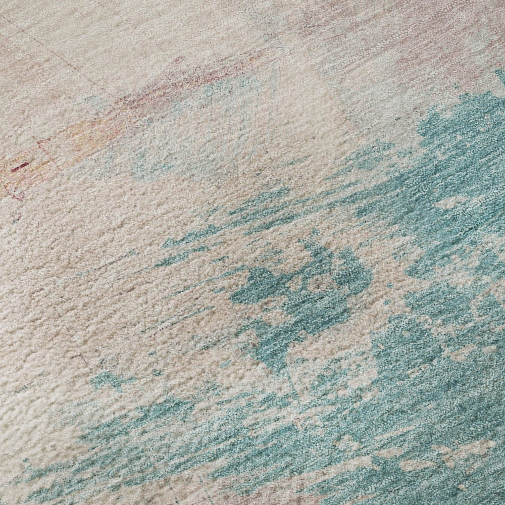 HomeRoots 5' X 8' Abstract Washable Area Rug in Pink, Gold & Teal – Stain Resistant, UV Protected & Non-Slip! 694178