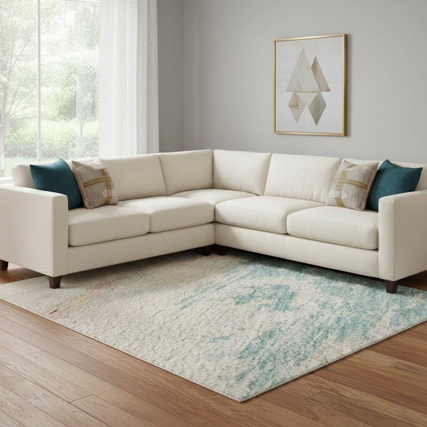 HomeRoots 8' Stunning Pink Gold Teal Abstract Washable Area Rug - Durable, UV Protected & Kid-Friendly Decor 694180