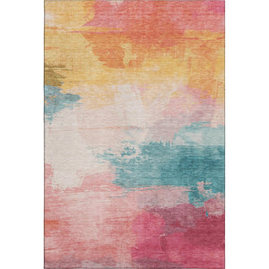 HomeRoots 8' Stunning Pink Gold Teal Abstract Washable Area Rug - Durable, UV Protected & Kid-Friendly Decor 694180