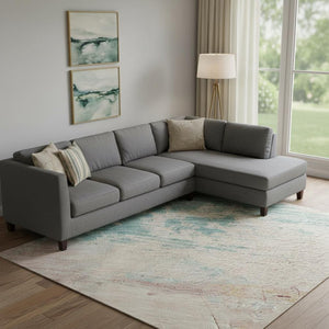HomeRoots 10' X 14' Pink Gold and Teal Abstract Washable Area Rug with UV Protection for Busy Homes & Kids 694182