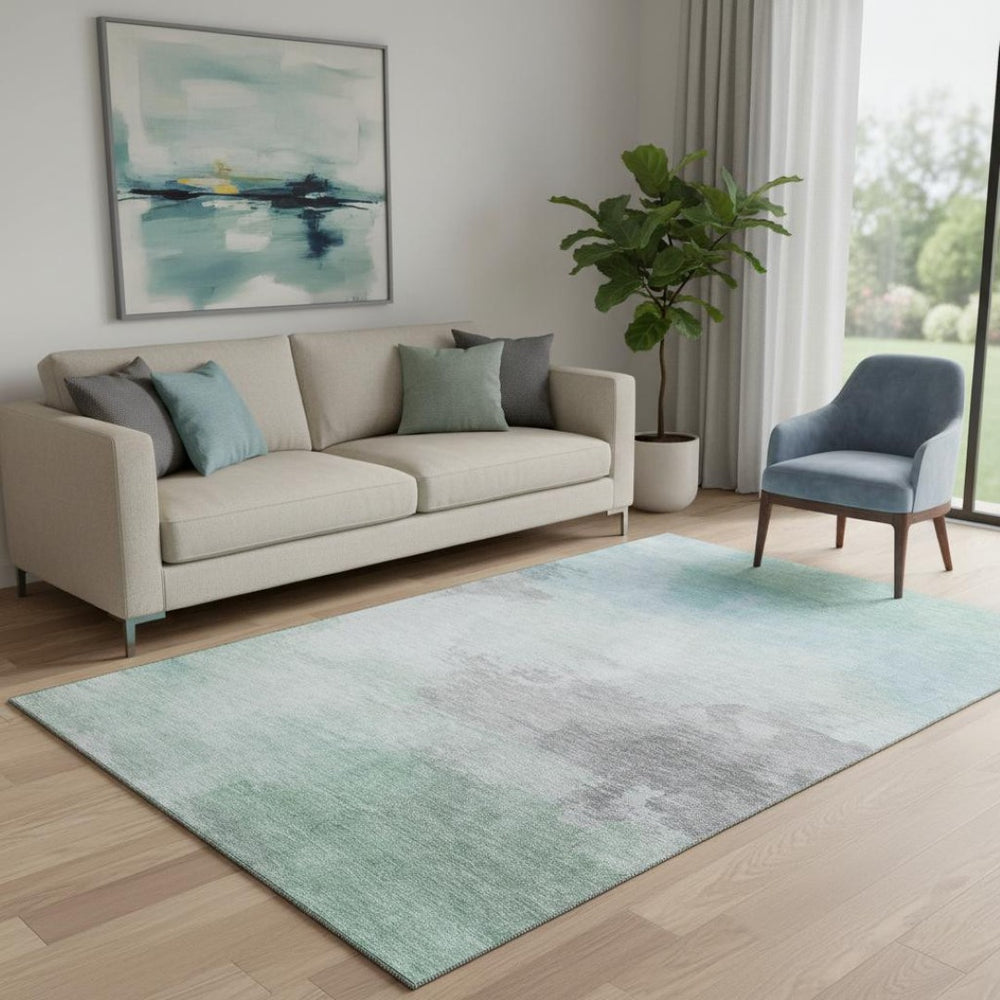 HomeRoots 5' X 8' Pale Aqua Gray and Silver Abstract Rug - Washable, UV-Protected, Perfect for Homes with Kids & Pets 694184