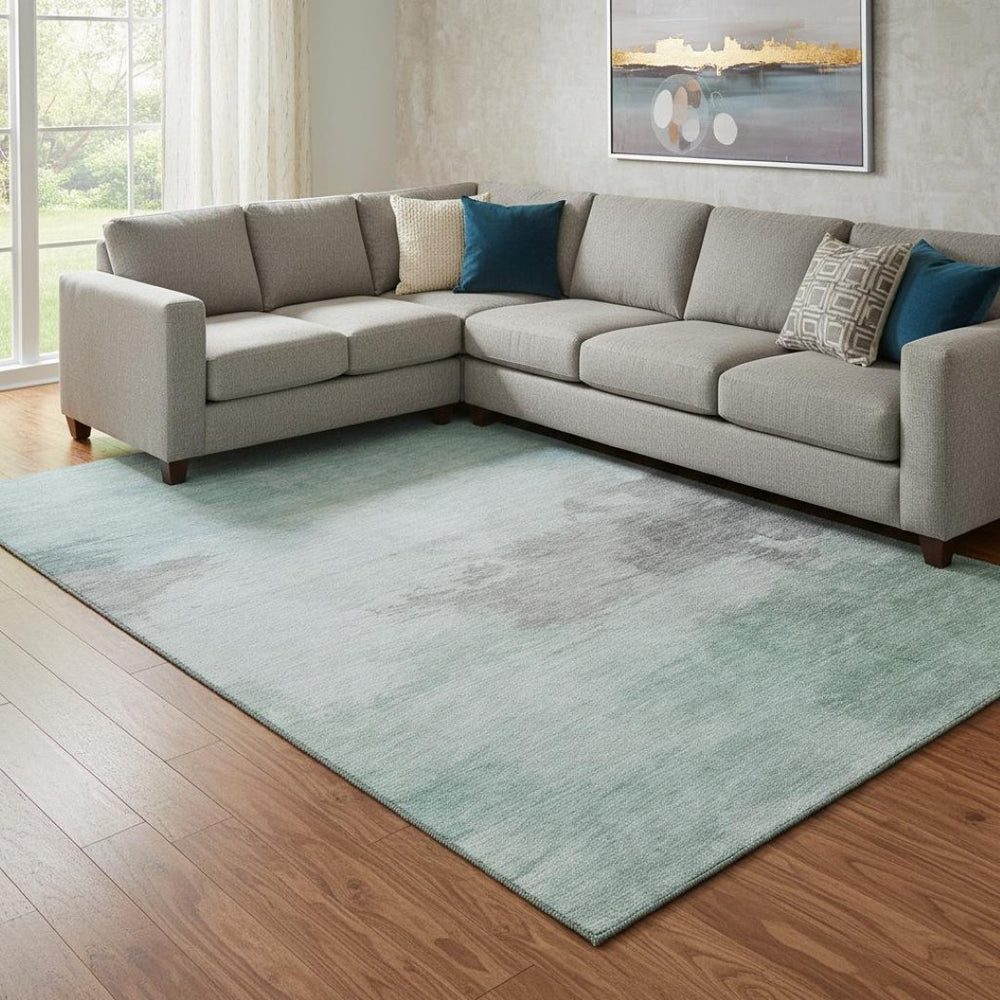 HomeRoots 8' Contemporary Pale Aqua Gray and Silver Area Rug – Washable, UV Protected, Stain-Resistant Design 694186