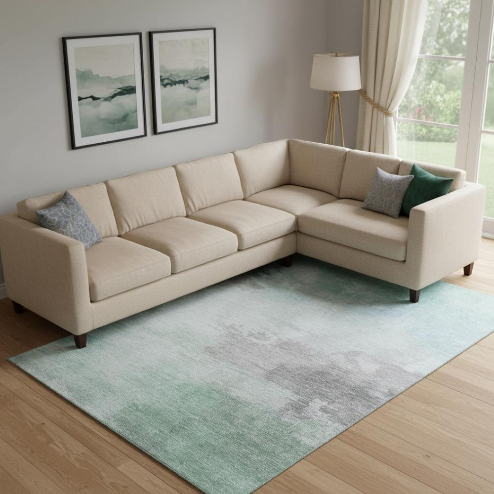 HomeRoots 9' X 12' Soft Pale Aqua Gray Silver Abstract Rug - Washable, UV Protected, Pet & Kid Friendly Design 694187