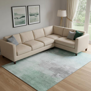 HomeRoots 9' X 12' Soft Pale Aqua Gray Silver Abstract Rug - Washable, UV Protected, Pet & Kid Friendly Design 694187